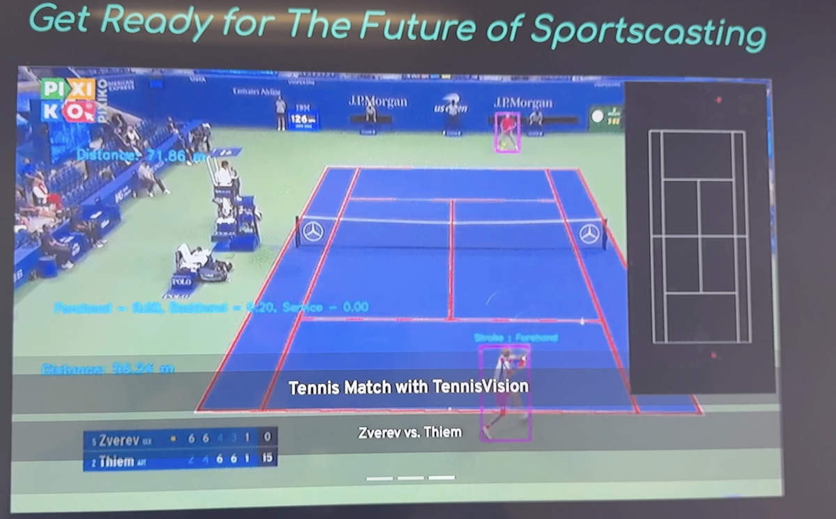 digitized tennis court represented on a screen